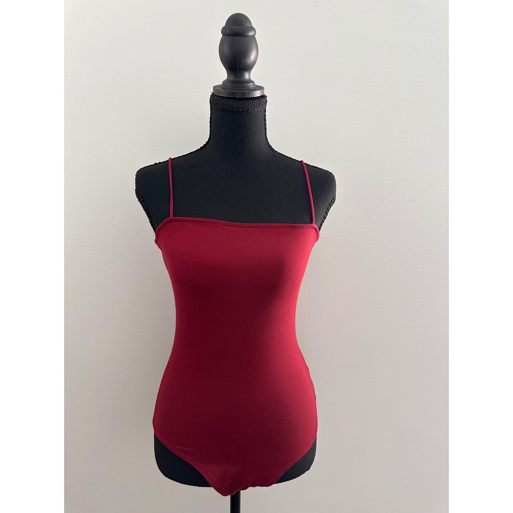 Windsor Womens Small Burgundy Spaghetti Strap Bodysuit Straight Neck Snap Gusset